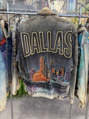 Vintage Tony Alamo 1987 DALLAS Denim Bedazzled Hand Painted Jacket Size Large